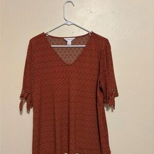 Liz Claiborne Orange Tie Front Relaxed Blouse